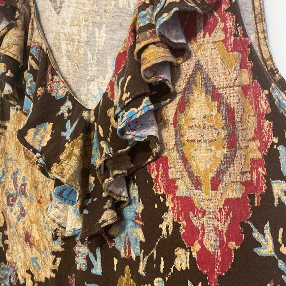 Ralph Lauren Brown Multicolor Ruffle Blouse, classic top - Picture 2 of 7